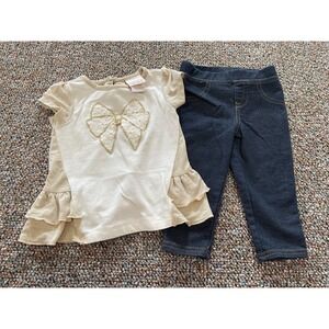 Heirlooms Girls Gold Bow Outfit 6-9M